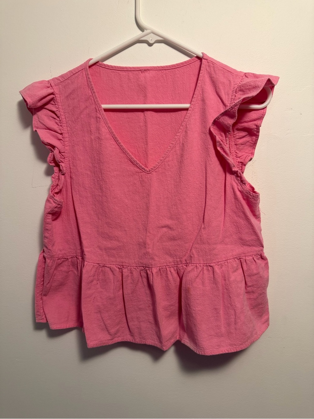 Pink Ruffle Sleeve V-Neck Peplum Top - Women